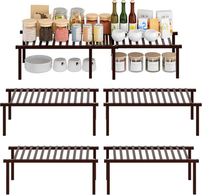 Set of 4 Expandable Kitchen Cabinet Organizer Shelf Kitchen Counter Shelves Spic