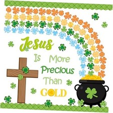 106Pcs St. Patrick's Day Christian Bulletin Board Set Jesus is Precious Rainbow