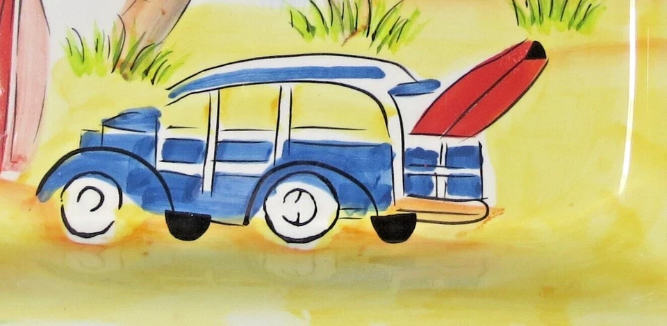 LOW PRICE! 11" HAUSENWARE "SURFS UP" SQUARE CERAMIC HAND PAINTED PORCELAIN TRAY - Image 4 of 4