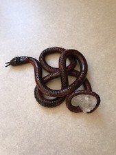 Hand Crafted Black and Red Snake With Raw Genuine White Quartz Crystal