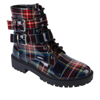 Jessica Simpson Kerina LaceUp Boot Blue Combo Academy Plaid