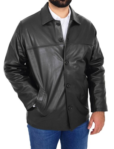 Black Leather Button Box Jacket Classic 
