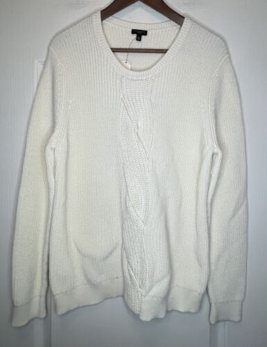 Talbots Cotton Knit Pull Over Sweater XLP Ivory Heavy Long Sleeve Twist NWT - Picture 1 of 8