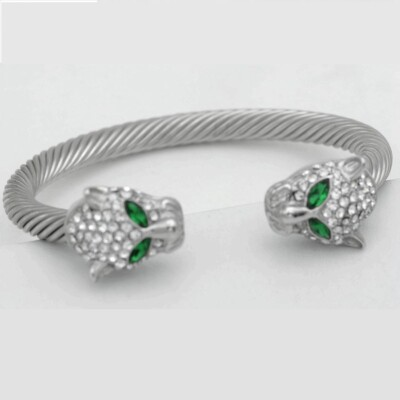 #ad Men#x27;s Stainless SteelCZ Double Panther 7quot;Cuff CableBracelet High PolishBox $18.95