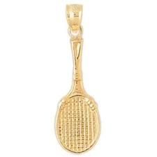 New 14k Yellow Gold Tennis Racket Pendant