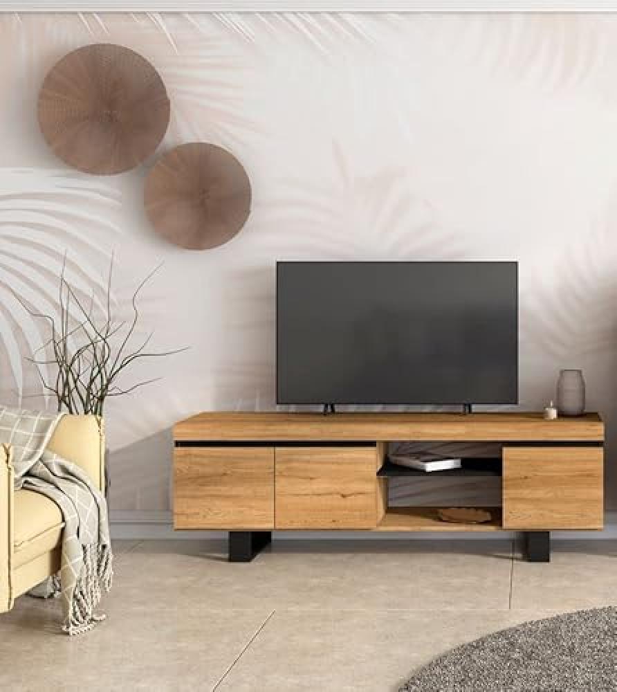 (TG. 160x40x53cm) Skraut Home - Mobile TV Mod.Naturale ''Rovere/Nero'', 2 ante e
