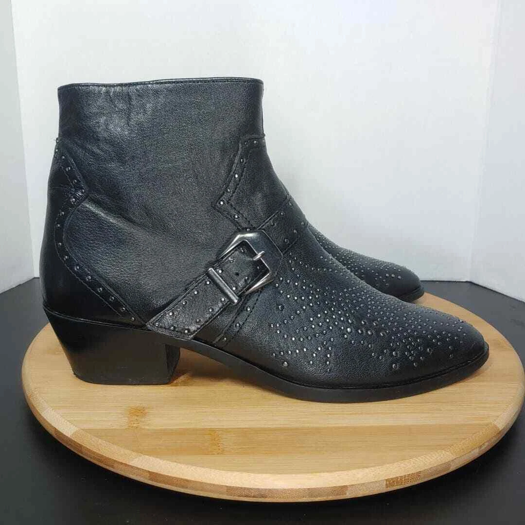 Zara Micro Studded Leather Ankle Boots Sz 39 8 Moto Western Buckle Zip