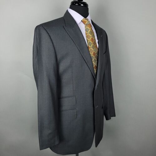 Versace Suit Jacket Mens 42L Wool Silk Peak Lapel Striped Blazer Wedding Office - Picture 3 of 17