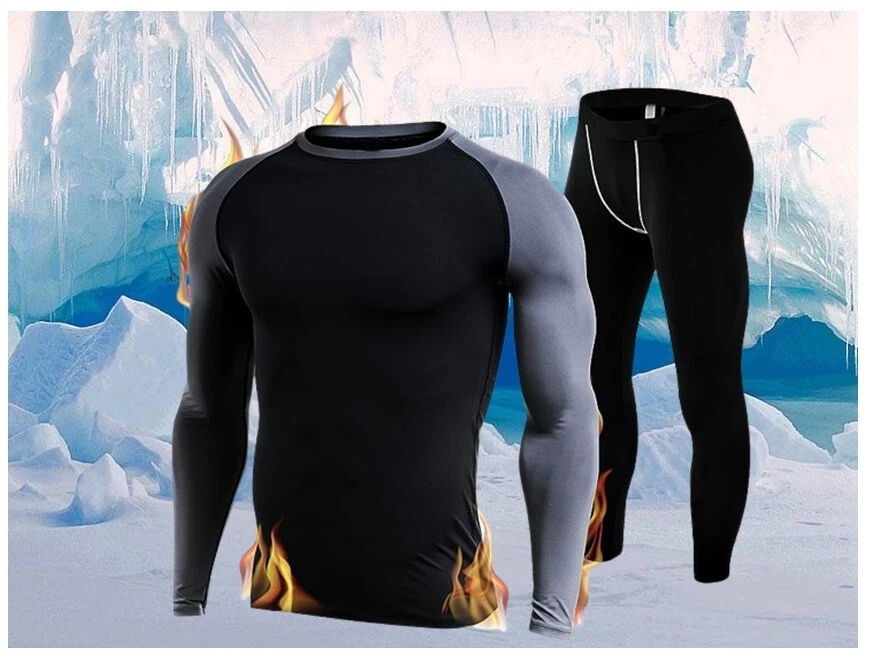 Thermal Underwear Men Set: Long John Long Sleeve Breathable Thermal Base Layers