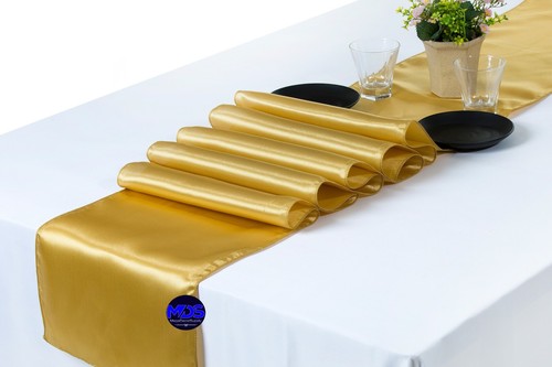 10 Gold Satin Tischläufer 12" x 108" Hochzeit B'day Party Bankett Tischdekoration - Bild 2 von 6