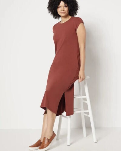 Denim & Co. Essentials Regular Perfect Jersey Midi Dress,Marsala Wine MD  A399755