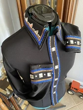 Western All Day Black Textured Stretch Hidden Zipper Retro Horse Show Day Shirt