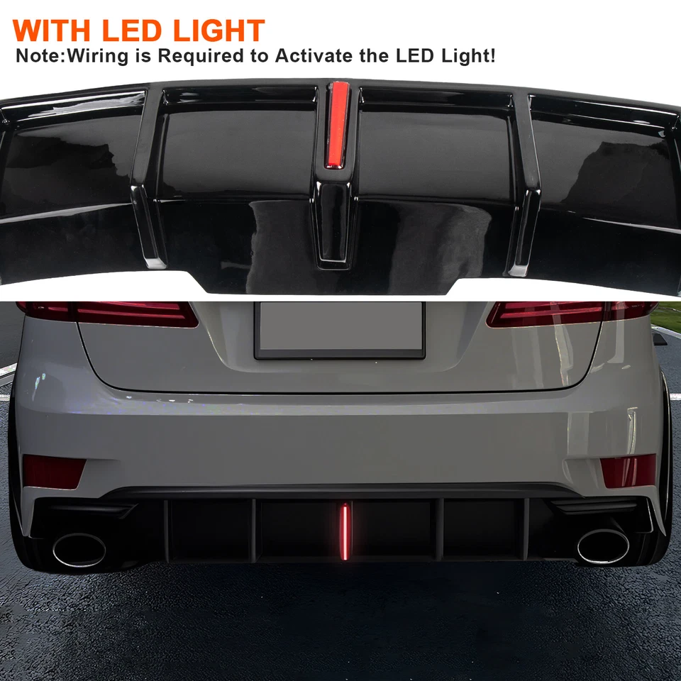 For 2006-13 Lexus IS250 IS350 Sedan Rear Bumper Diffuser W/Led Light Gloss Black Foto 4 de 4