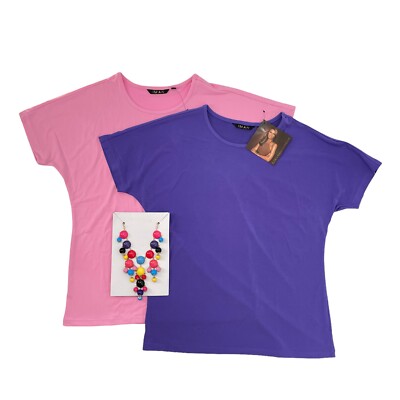 IMAN City Chic 2 Blouse Top w/ Necklace Set 8-10 M & 12-14 L Pink Purple 690-332
