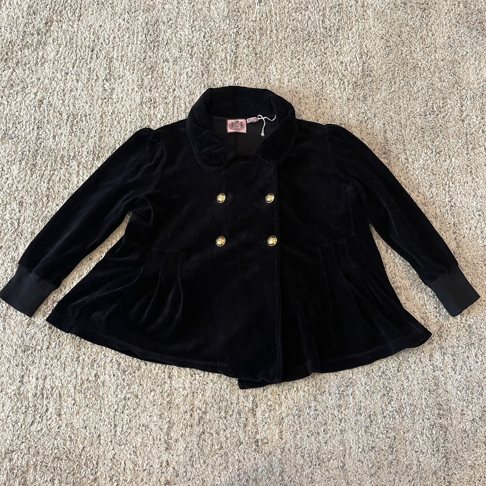 Juicy Couture Black Velour Military Style Jacket Size… Gem