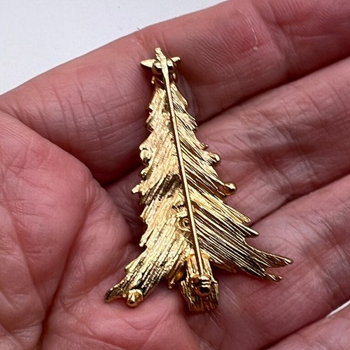 NAPIER Vintage Christmas TREE BROOCH Pin Gold Tone Book Piece Costume Jewelry - Picture 6 of 7