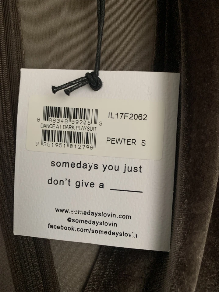 ¡Nuevo! Somedays Lovin Para Mujer Talla Pequeña Baile en la Oscuridad Paysuit Romer Peltre Terciopelo Foto 3 de 4