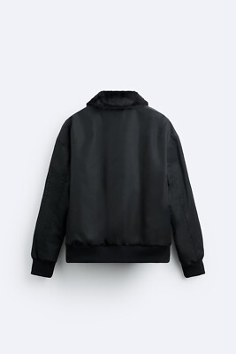 New Zara Mixed Collar Bomber Jacket S 8281/657 Black aviator