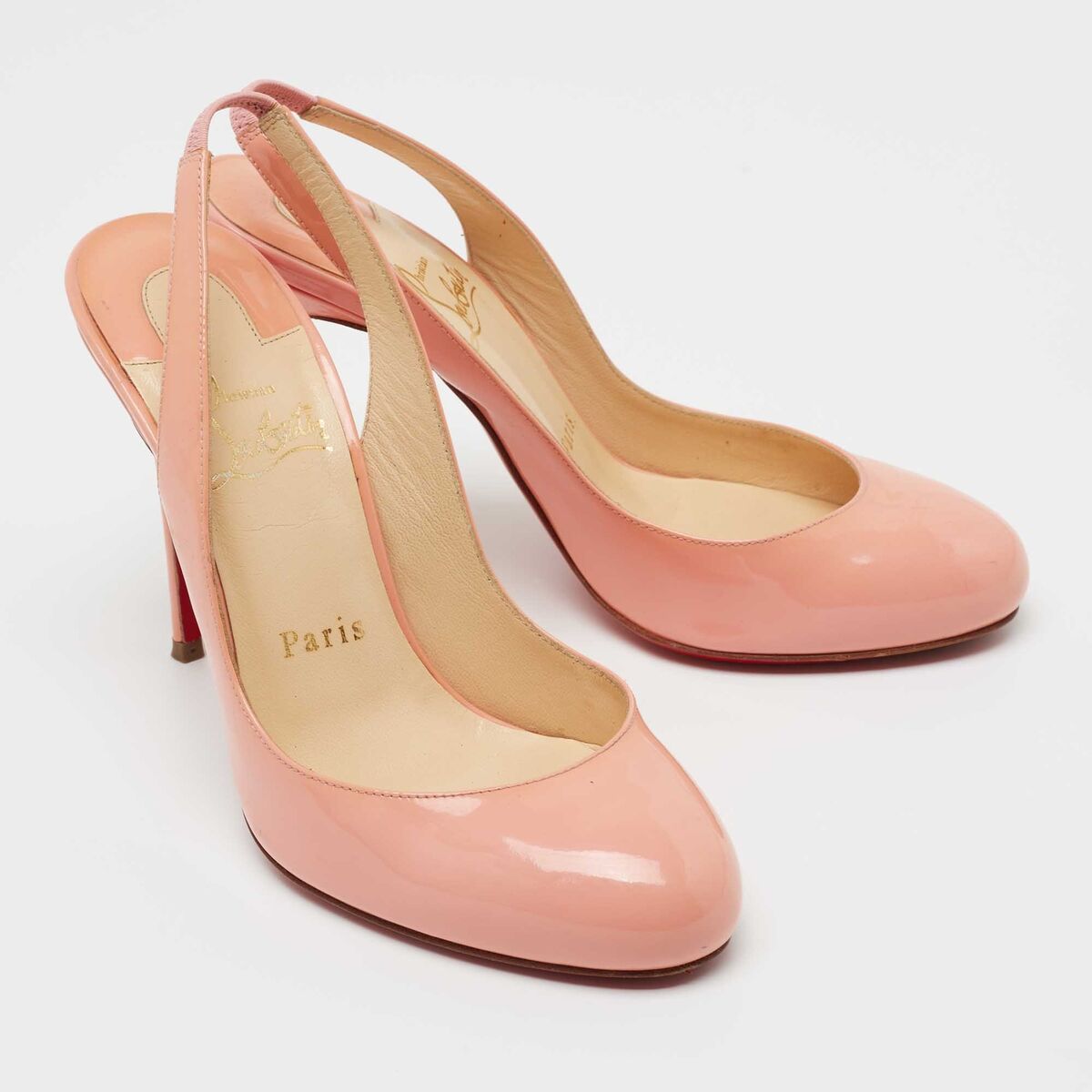 Christian Louboutin Peach Pink Patent Leather Fifi Slingback Christian Louboutin Peach Pink Patent Leather Fifi Slingback