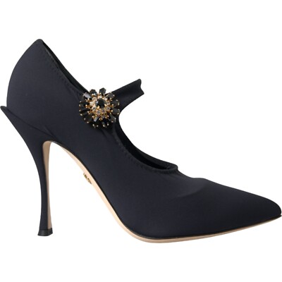 DOLCE & GABBANA Shoes Black Mary Jane Jersey Crystal Pumps