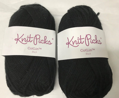 2 Skeins Knit Picks CotLin 70% Tanguin Cotton 30%Linen. 123yds/50g. BLACK.