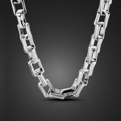Solid 925 Sterling Silver 10.5mm Cube Link Chain Two Locks Necklace for Men