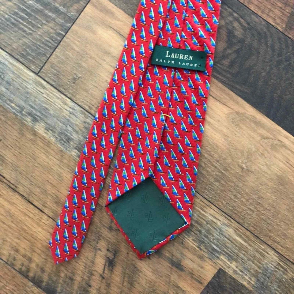 Corbata roja con estampado de velero azul Ralph Lauren para hombre Foto 3 de 4