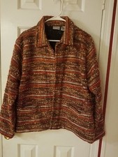 Chicos Sz 2 12-14 Jacket Blazer Coat w/ Pockets Tweed Orange Wool Blend Career