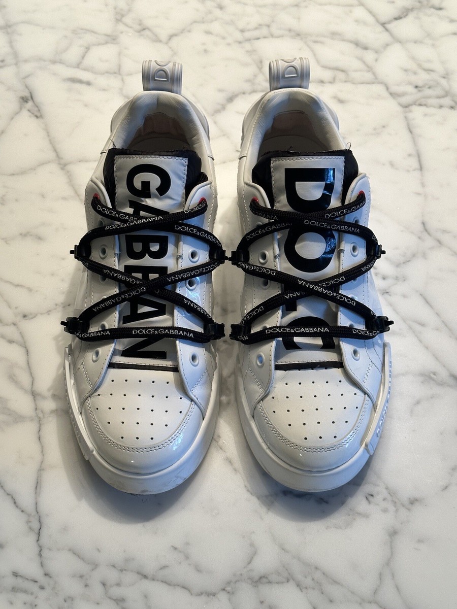 Dolce & Gabbana Men's White Leather Strap Portofino Sneaker Shoes