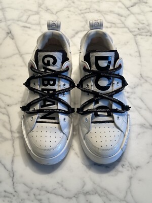 Dolce & Gabbana Men's White Leather Strap Portofino Sneaker Shoes