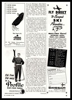 1954 Swissair Airlines Rieker Ski Boots Profile Knit-Trim Parka Vintage Print Ad