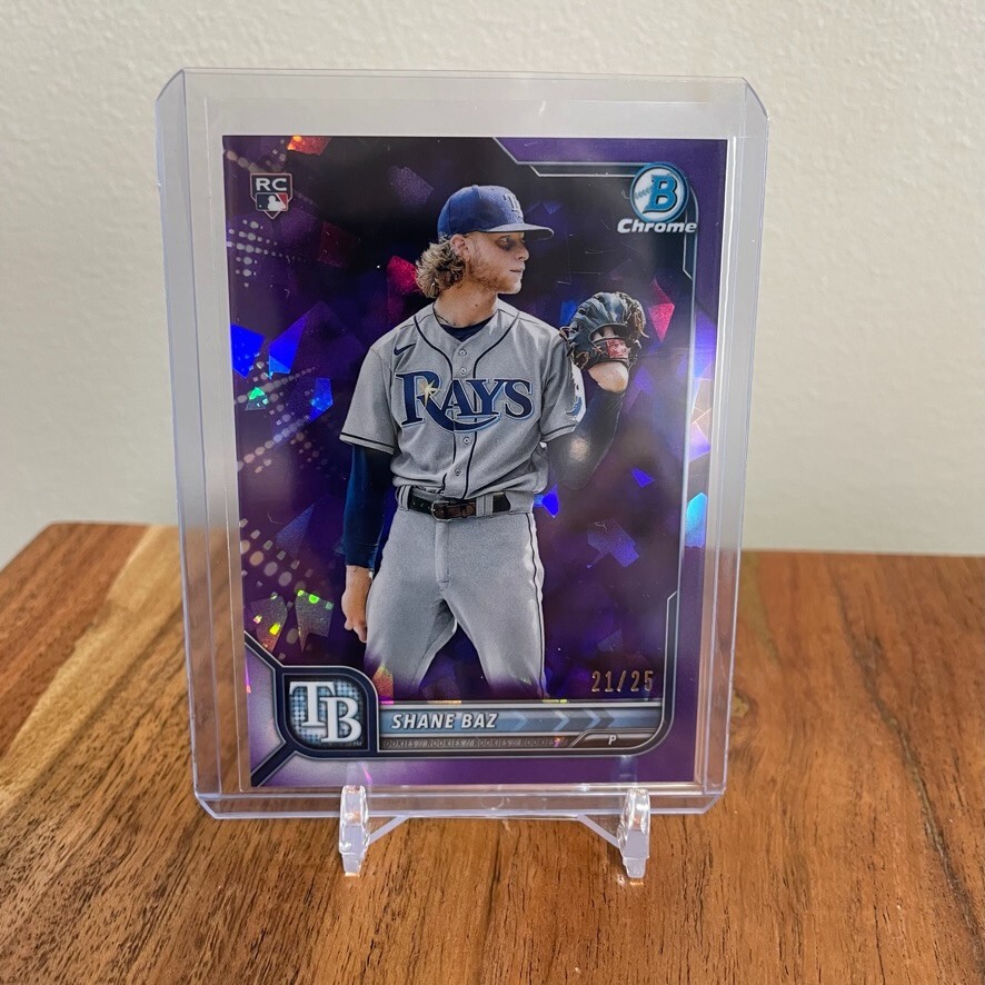 2022 Bowman Chrome Sapphire #66 Shane Baz RC Rookie Purple /25 Tampa Bay Rays