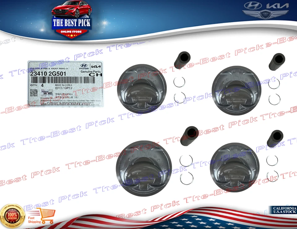 ⭐GENUÍNO⭐ 2,4L pistão e pino de motor 4 peças ⭐ fabricante de equipamento original ⭐ 2013-2022 Hyundai Kia 234102G501 - Imagem 2 de 4