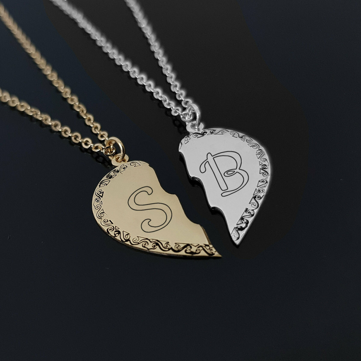 Couple's Engravable Two Halves of One Heart Pendants Set (2 Names)