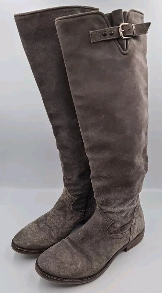 Fru.it Botas Italianas Gamuza Cuero Verde Oliva Gris Hasta la Rodilla Hebilla Cremallera Talla 36 Foto 4 de 4