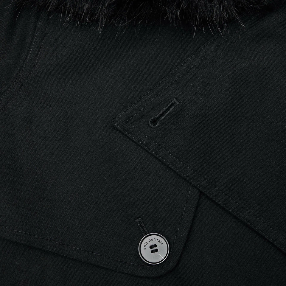 Self portrait BLACK TWILL FUR COLLAR TRENCH COAT $995 Size L - Image 2 of 4