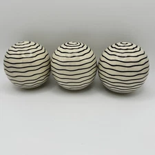 Vtg Ceramic Porcelain Carpet Ball Decorative Cream Black Stripes 3.5” Set Of 3
