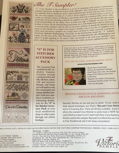 THE VICTORIA SAMPLER Cross Stitch Leaflet S Is For SAMPLER #91 Neu - Bild 3 von 3