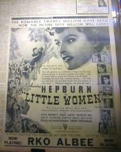NOV 24, 1933 NEWSPAPER PAGE #1404- KATHERINE HEPBURN IN "LITTLE WOMEN" MOVIE AD