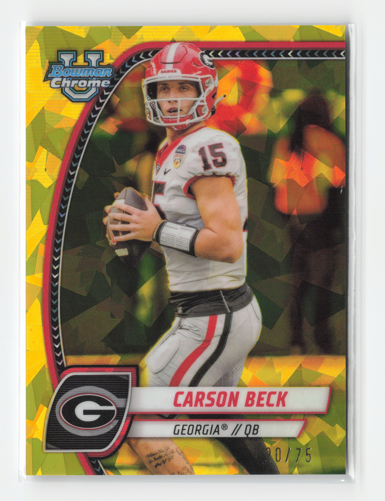 Carson Beck 2024 Bowman University Chrome Sapphire #2 Yellow #/75