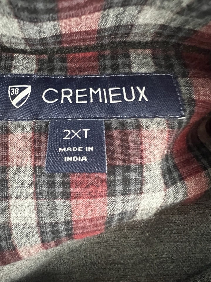 NEW Cremieux Tall Man Shirt Men's 2XT Gray Red Plaid Long Sleeve Pocket ...