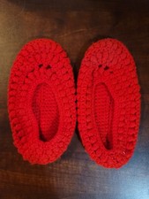 Crochet/Knit Slippers Red Color 8" Long, Unknown Size