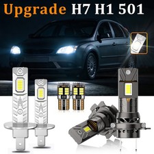 Fits Ford Focus MK2 2004-10 White LED H1 H7 Headlight & 501 Side Light Bulbs