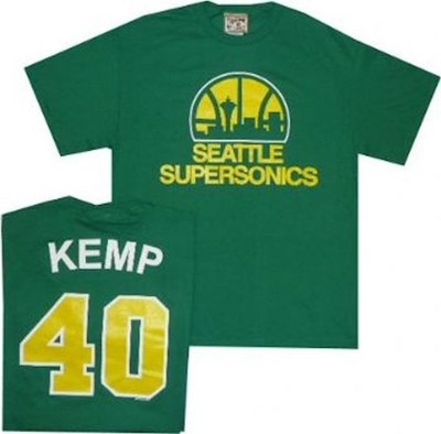 Seattle Super Sonics Shawn Kemp Majestic Hardwood Throwback Shirt New tags