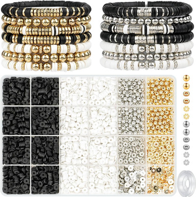 3000 Pcs Clay Beads Bracelets for Women Adults, Bracelet Making kit Golden