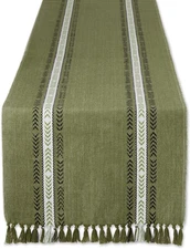 Everyday Collection Fringed Stripe Tabletop, Table Runner, 14X108, Dobby Olive