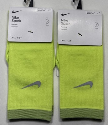(2) Pair Nike Spark Unisex Lightweight Running Crew Socks Volt Yellow FREE SHIP
