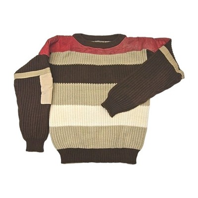 Vintage 80s Mark Elliot Sweater Leather Patches Brown Red Size Large 