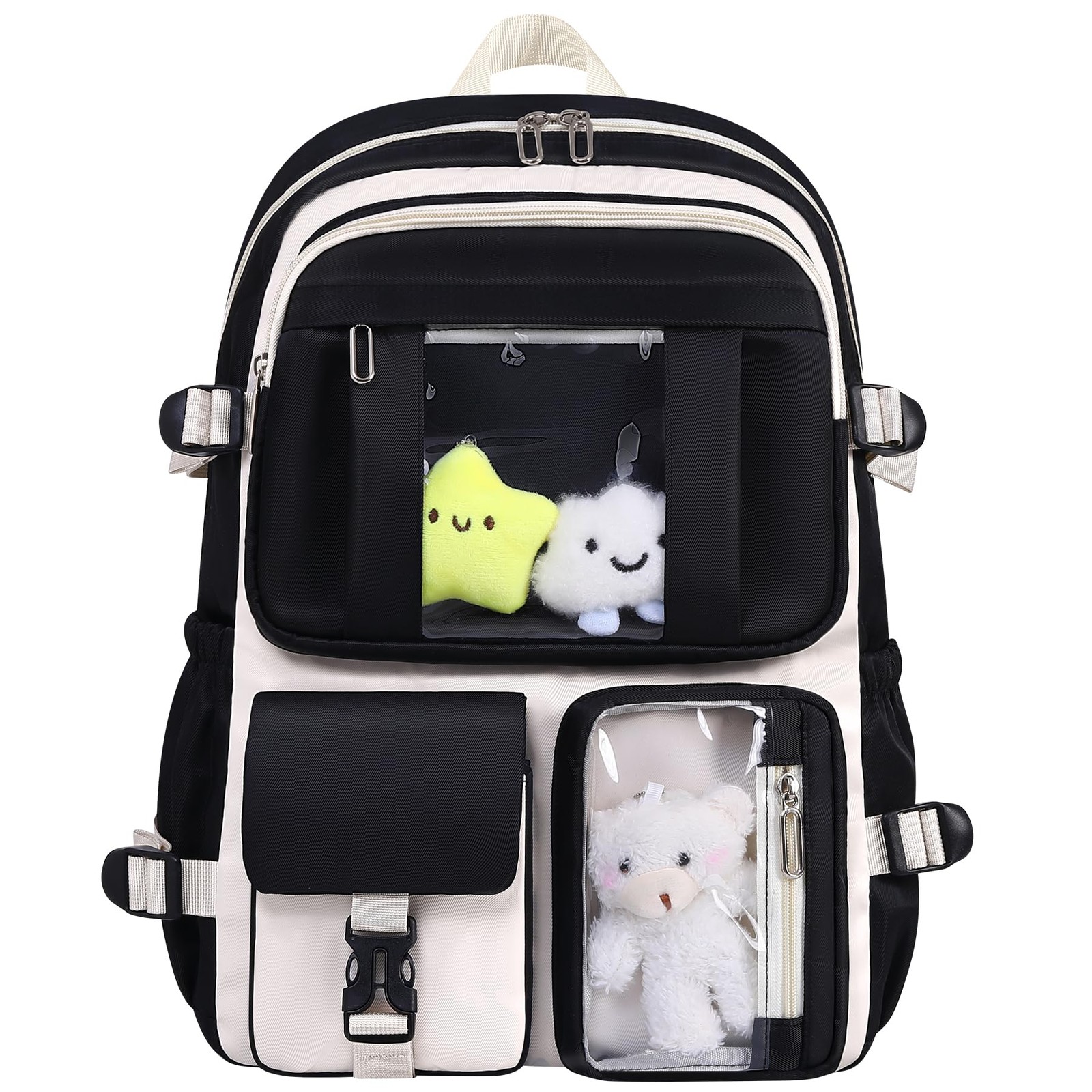 HORHEAR Kawaii Backpack for School Girls Cute Bag with One Size, Black