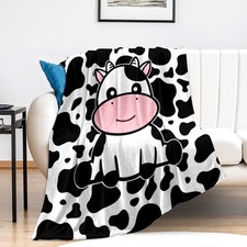 Cute Cow Blanket Soft Cozy Flannel Throw Kids Adults Bedding Sofa 80x60 Inch
